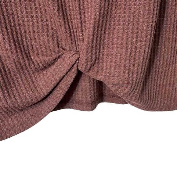 Miholl earthy muted mulberry color waffle weave top with front knot hem M - Picture 2 of 8